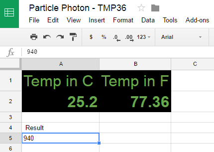 Screenshot of results in Google Sheets.